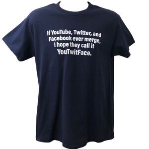Gildan Heavy Cotton Navy Blue Graphic T-shirt Men's Unisex Novelty Medium